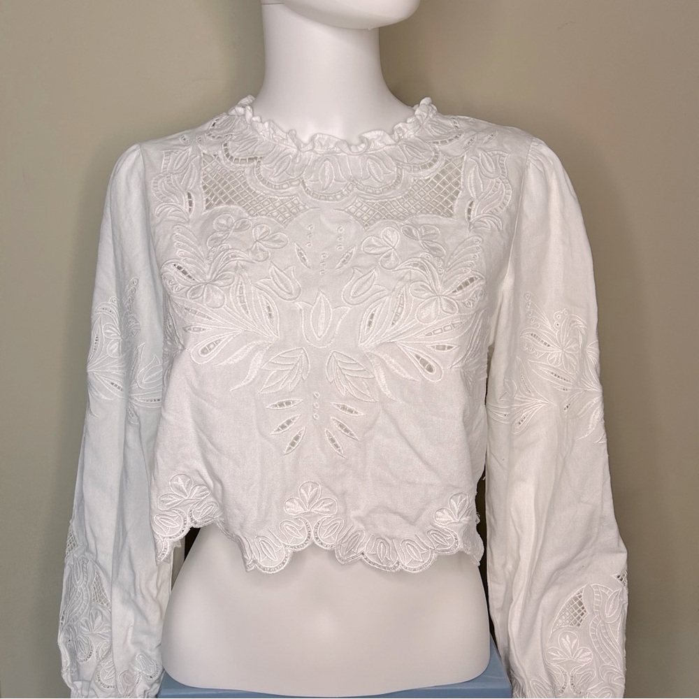 Mable Eyelet White Scallop Edge Crop Top